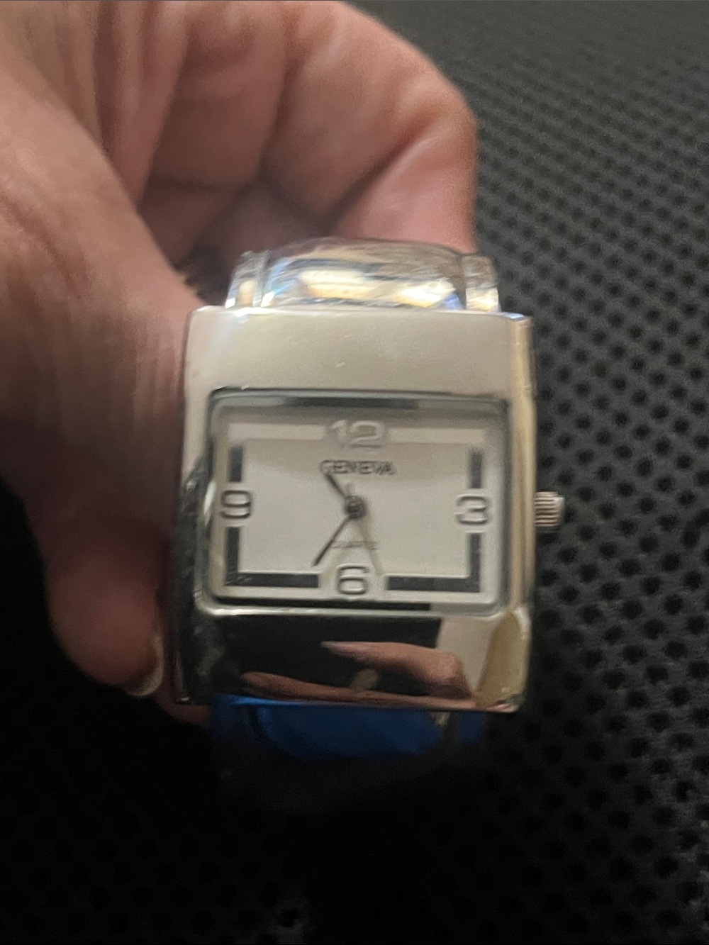 Geneva Silver Square Case Watch with White Dial